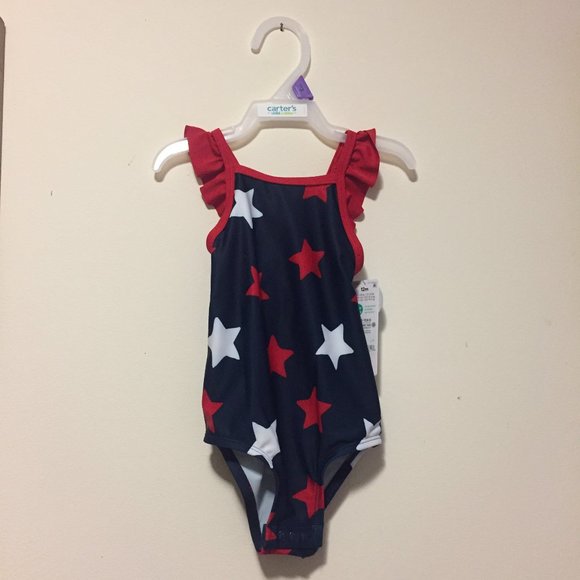 Carter's Child Of Mine One-Piece Red, White, and Blue Swimsuit Size 12 Months - Picture 1 of 4
